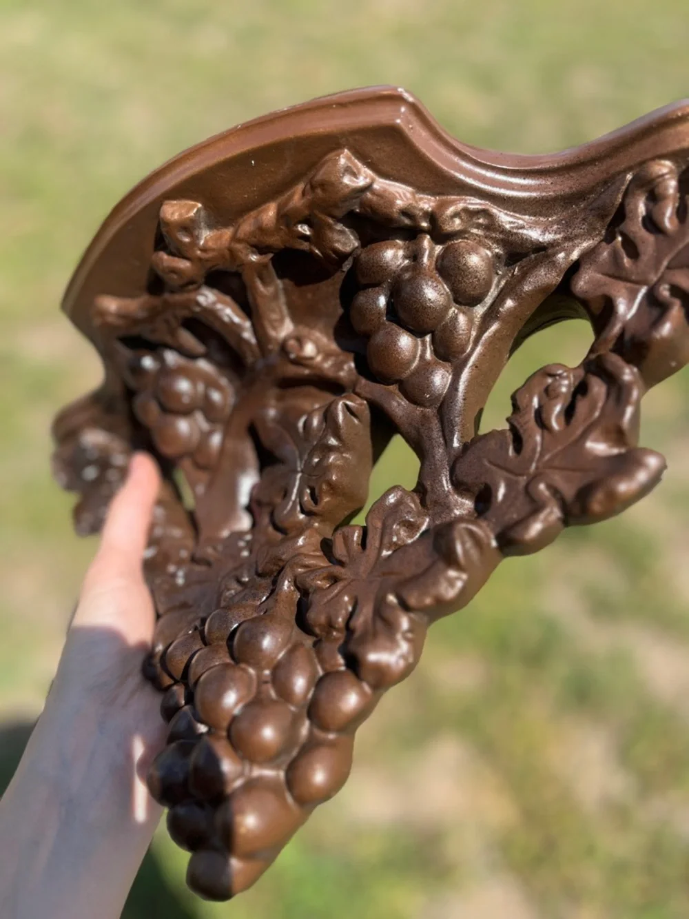 ☾ Vintage baroque heavily carved grape cluster + leaf wall shelf / sconce